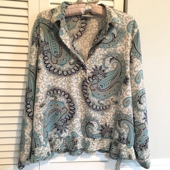 Alfred Dunner Tops - 70s Style Blue/Gray Paisley Long Sleeve Top
